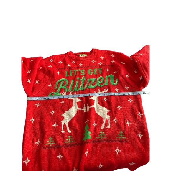 Men's Let's Get Blitzen Festive Ugly Christmas Holiday Party Sweater Size Large - Picture 7 of 9